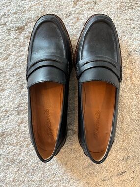 Madewell Black Leather Penny Loafers - Classic Slip-On Flats